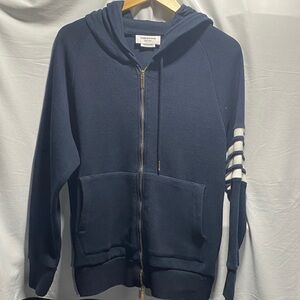 Thom Browne Dark Blue Hoodie with White Stripes